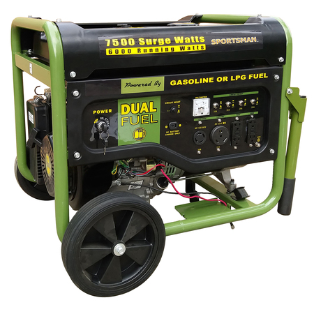 SPORTSMAN Portable Generator, Gasoline/Propane (LPG), 6,000 W Rated, 7,500 W Surge, Recoil Start, 120/240V AC GEN7500DF
